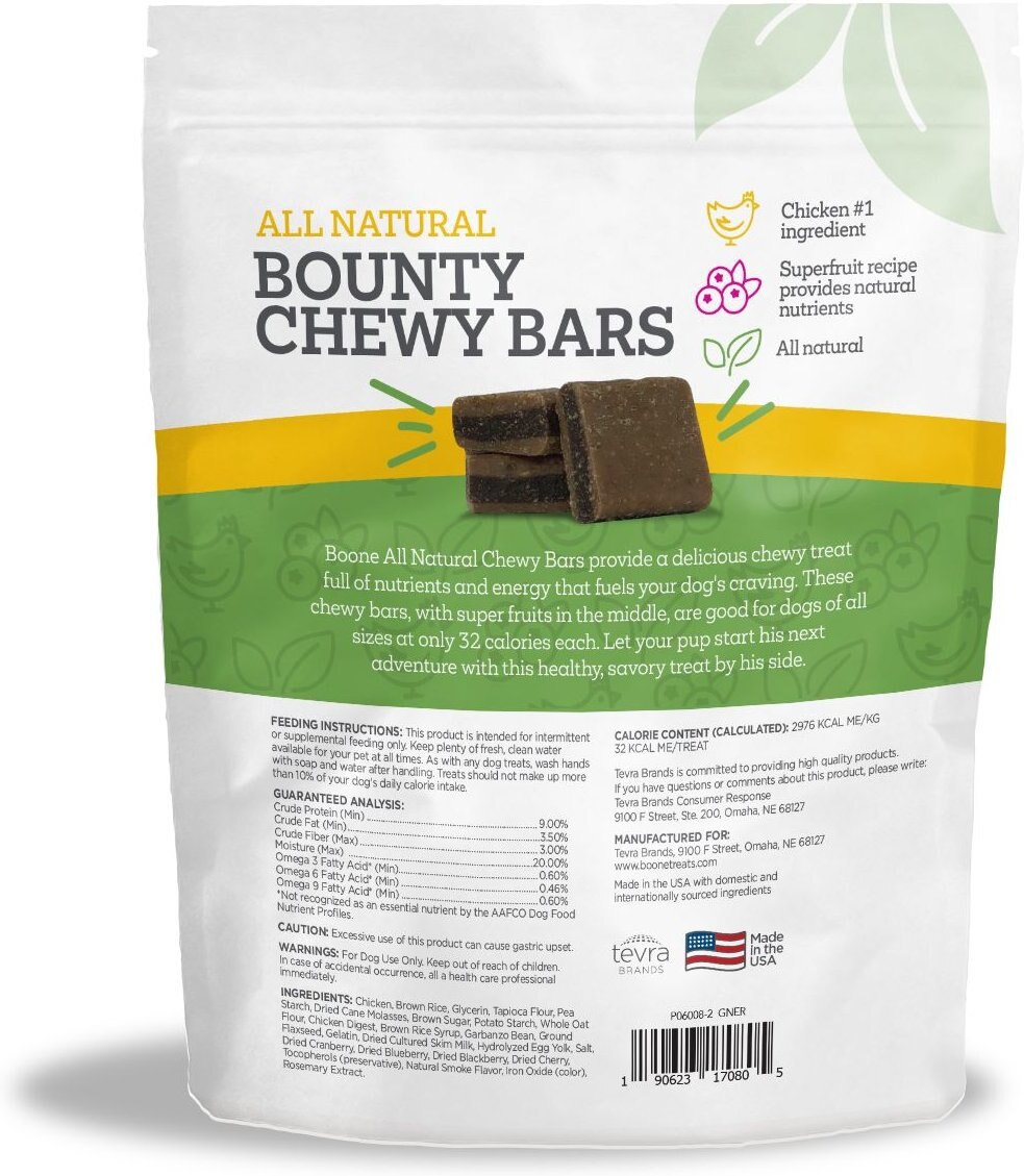 Boone Bounty Chewy Bars Super Fruit Dog Treats， 16-oz bag