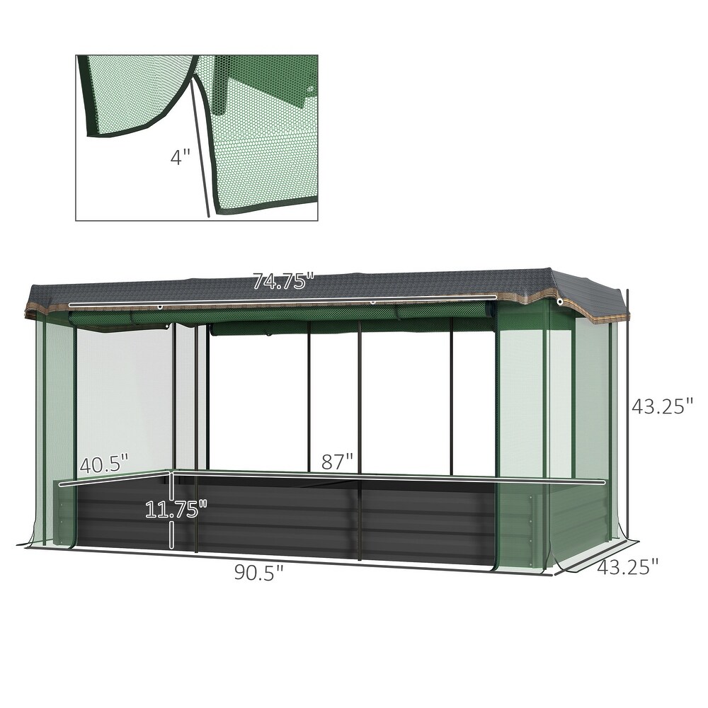 Outsunny Galvanized Raised Garden Bed with Crop Cage Plant Protection Net and Shade Cloth  Metal Planter Box