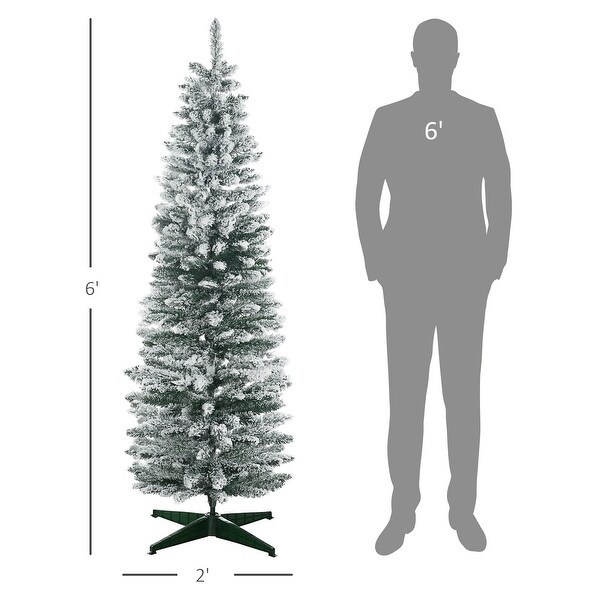 HOMCOM 6' Snow Flocked Artificial Pencil Christmas Tree，Slim Xmas Tree，Green