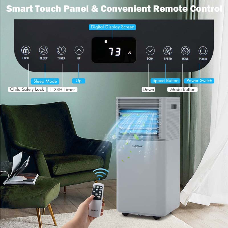 10000 BTU 3-in-1 Portable Air Conditioner Air Cooler Fan Dehumidifier with 4 Modes & 2 Speeds, Remote Control