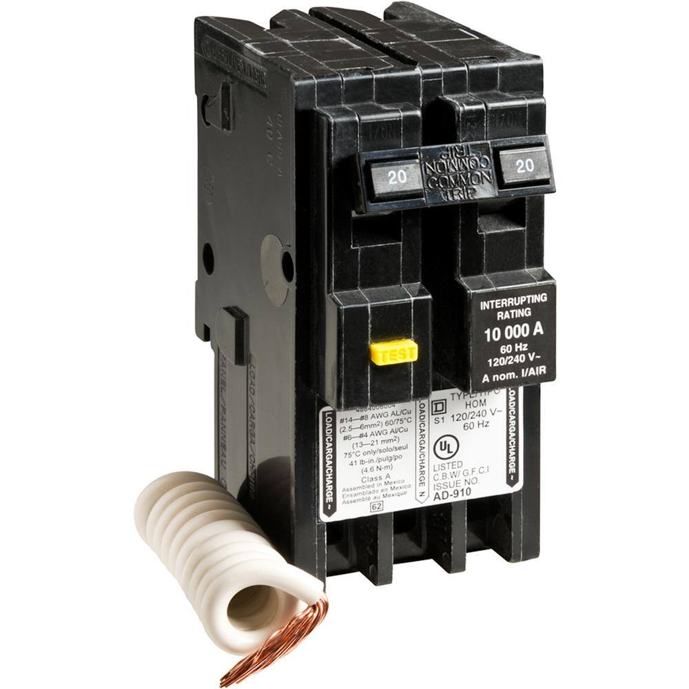 Square D Homeline 20 Amp 2-Pole GFCI Circuit Breaker HOM220GFIC