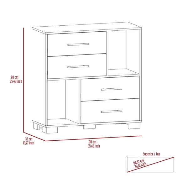 Minimalist Style 4-Drawers 2 Open Shelves Dresser Chests， Modern Storage Dressers Organizer for Living Room， Bedroom， Hallway - - 37828167