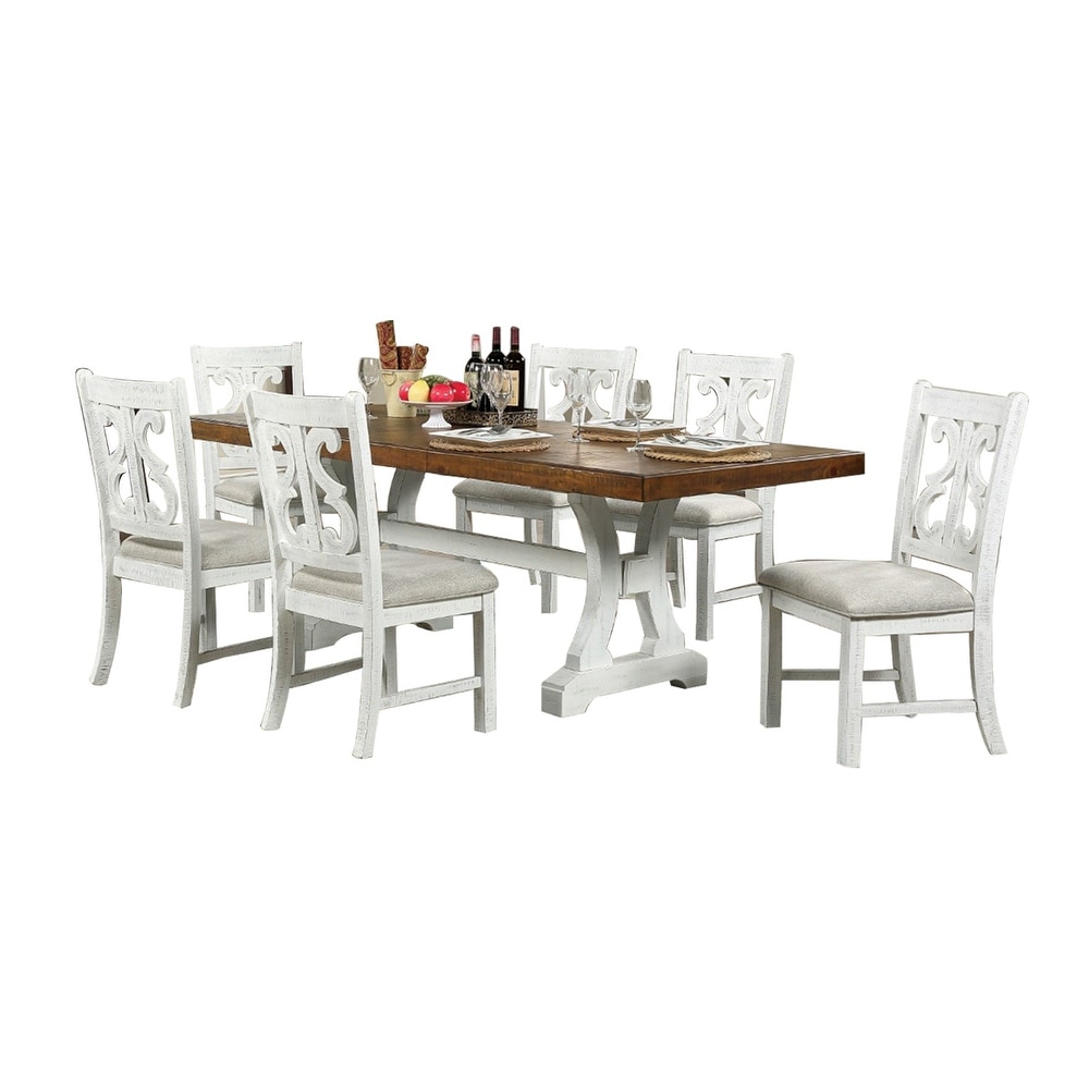 5 Piece Dining Table Set in White And Distressed Dark Oak