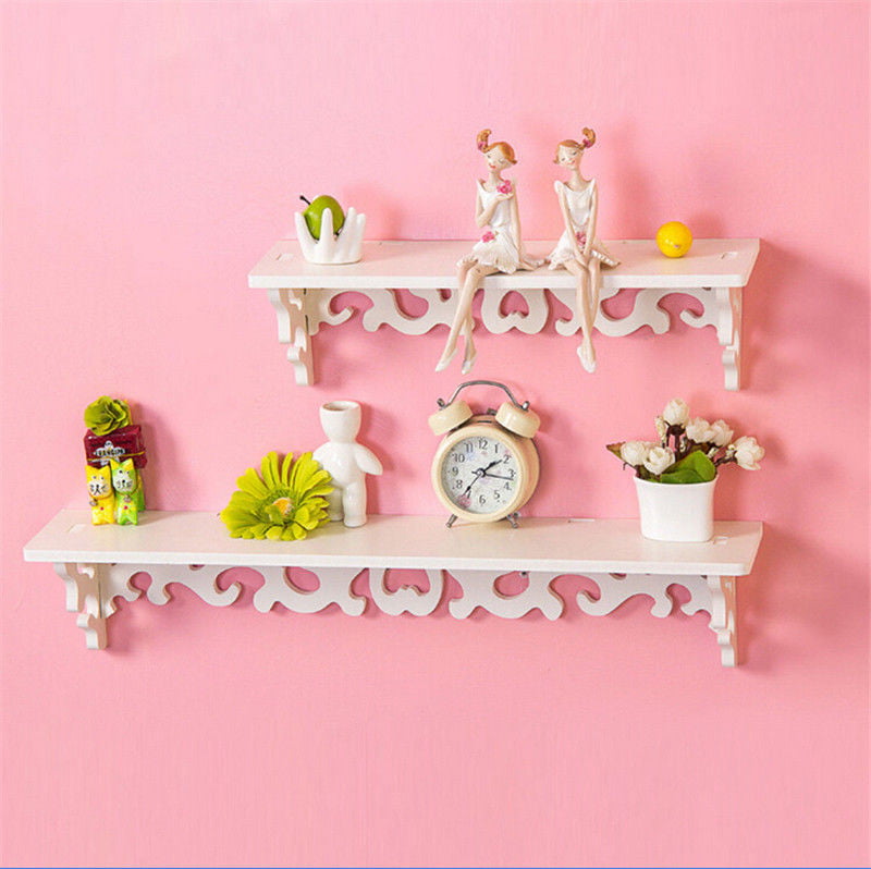 Estink Floating Wall Shelves,White Wood Carved Decorative Wall Mounted Floating Storage Display Wall Shelves Bookshelf,Small