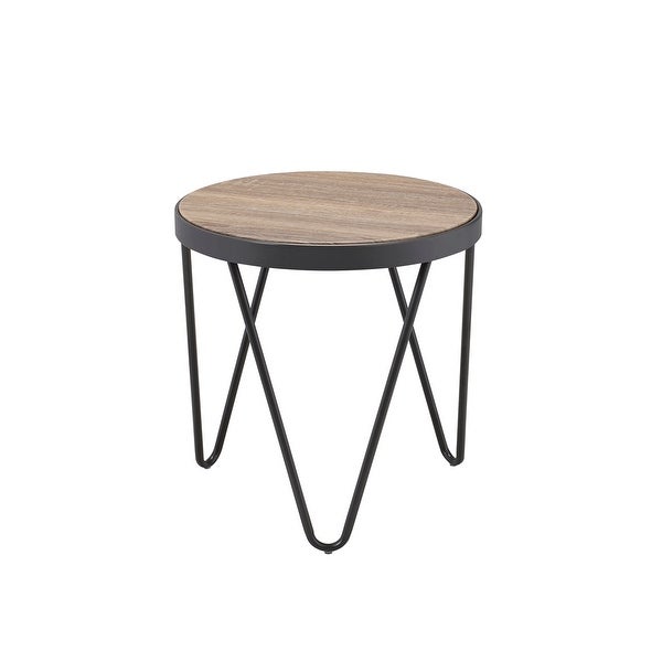 Industrial Round Shaped End Table in Weathered Gray Oak and Metal