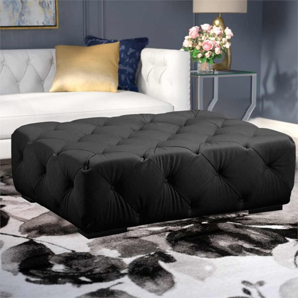 American Home Classic Jasper 17 quotRectangular Velvet Ottoman in Black   Transitional   Footstools And Ottomans   by Homesquare  Houzz