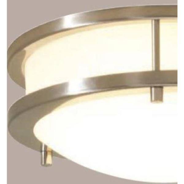 Hampton Bay Flaxmere 12 in. Modern Brushed Nickel Dimmable LED Integrated Flush Mount with Frosted White Glass Shade for Kitchen HB1023C-35