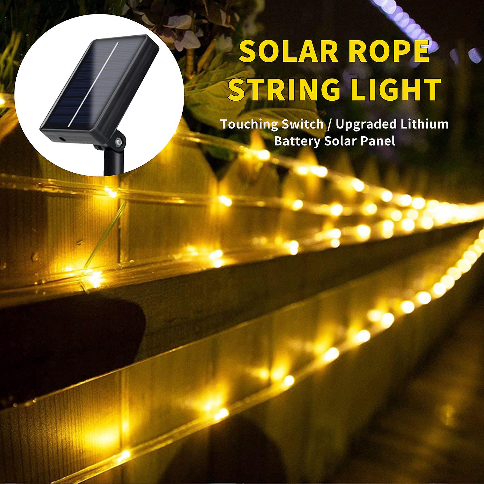 Leds Solar Rope Lights Outdoor 8 Modes Waterproof Tube Lamp With Touching Switch For Garden Yard Fence Walkway Festival Party