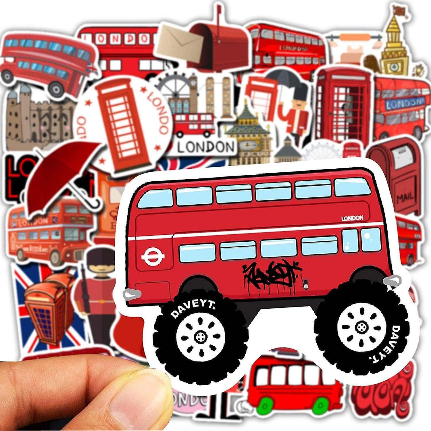 British London Stickers 50 Pcs， Union Jack Vinyl Decal， Waterproof Sticker Pack Perfect For Water Bottle， Laptop， Hydro Flask， Macbook， Phone