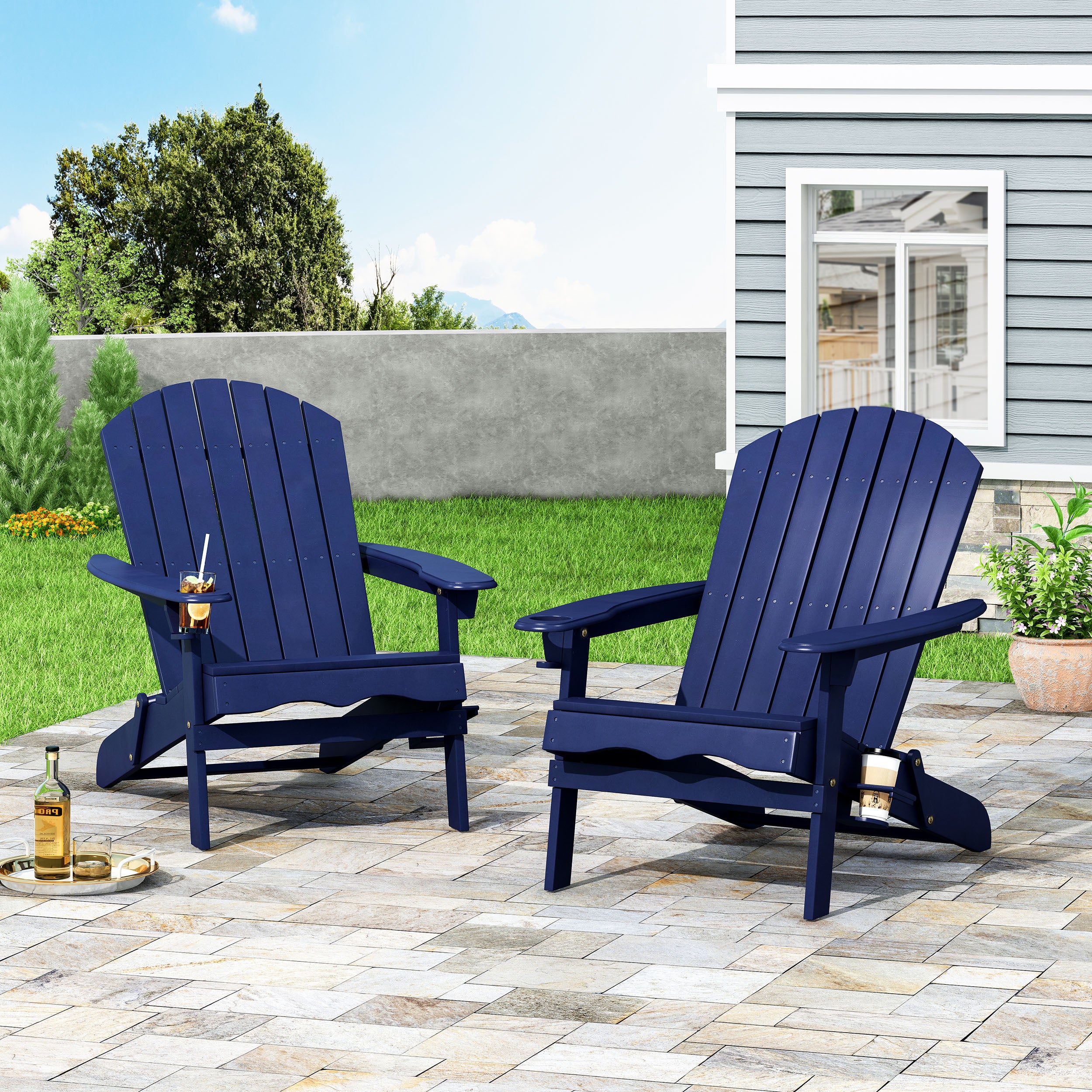 Kandyce Outdoor Acacia Wood Folding Adirondack Chairs (Set of 2)