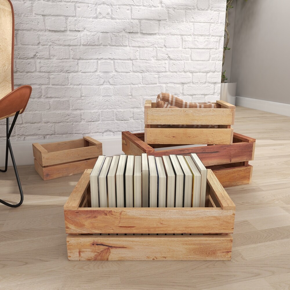 Brown Wood Handmade Storage Basket with Handles (Set of 4)   S/4 13\