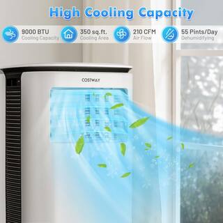 Costway 9000 BTU ASHRAE Portable Air Conditioner Cools 350 Sq. Ft. with Dehumidifier with Remote in White ES10113US-WH