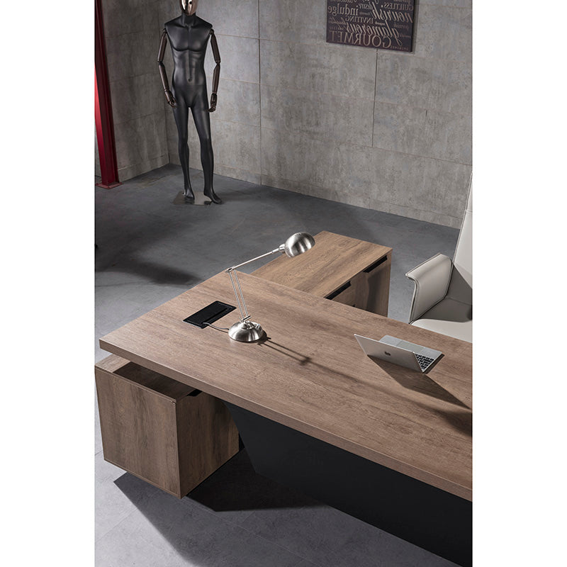 BALDER Executive Desk with Right Return 1.8-2.0M - Warm Oak & Black