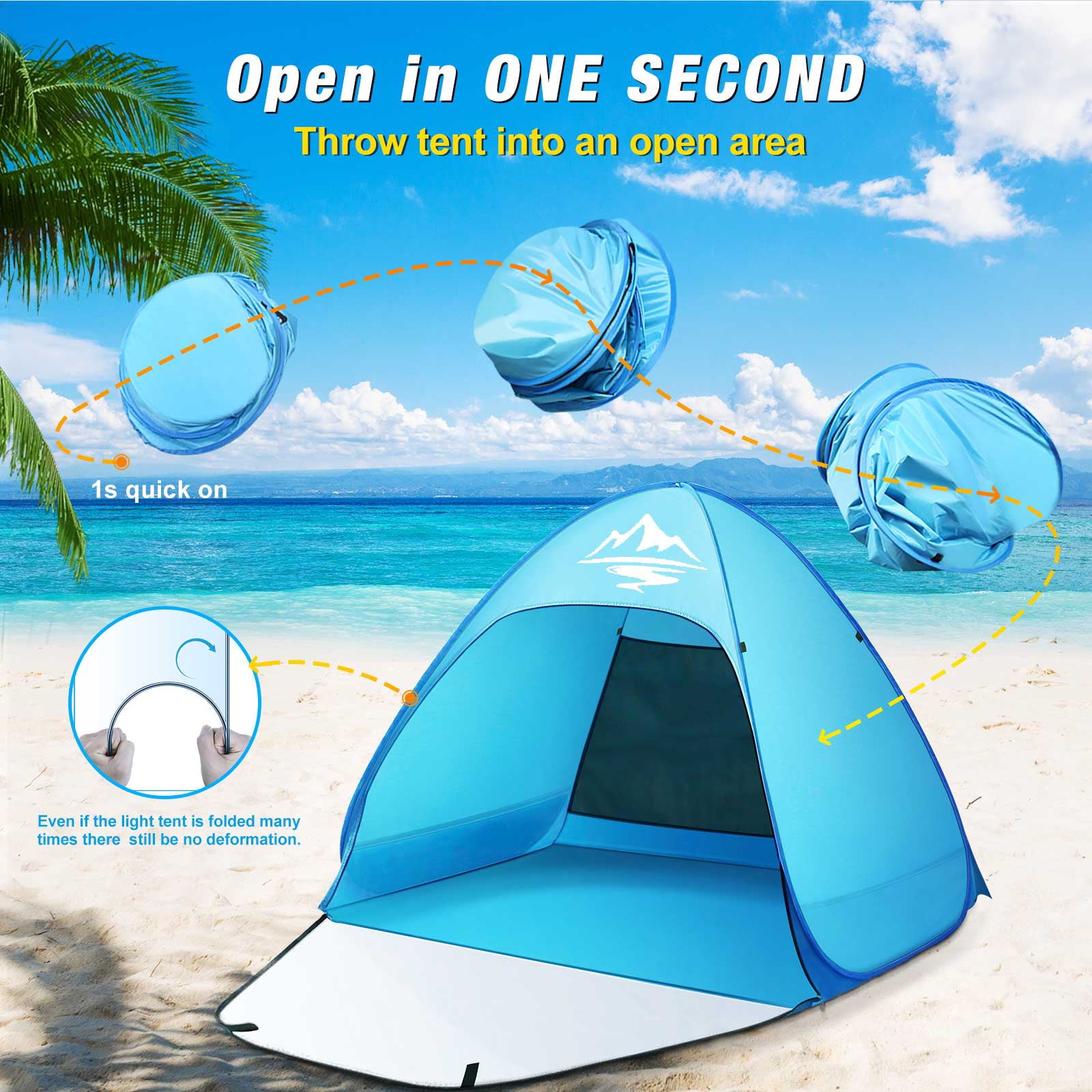 Pop Up Beach Tent UPF 50 Sun Shelter 2-3 Person Automatic Waterproof Fishing Picnic BFULL Camping Tent W/ Carry Bag Blue