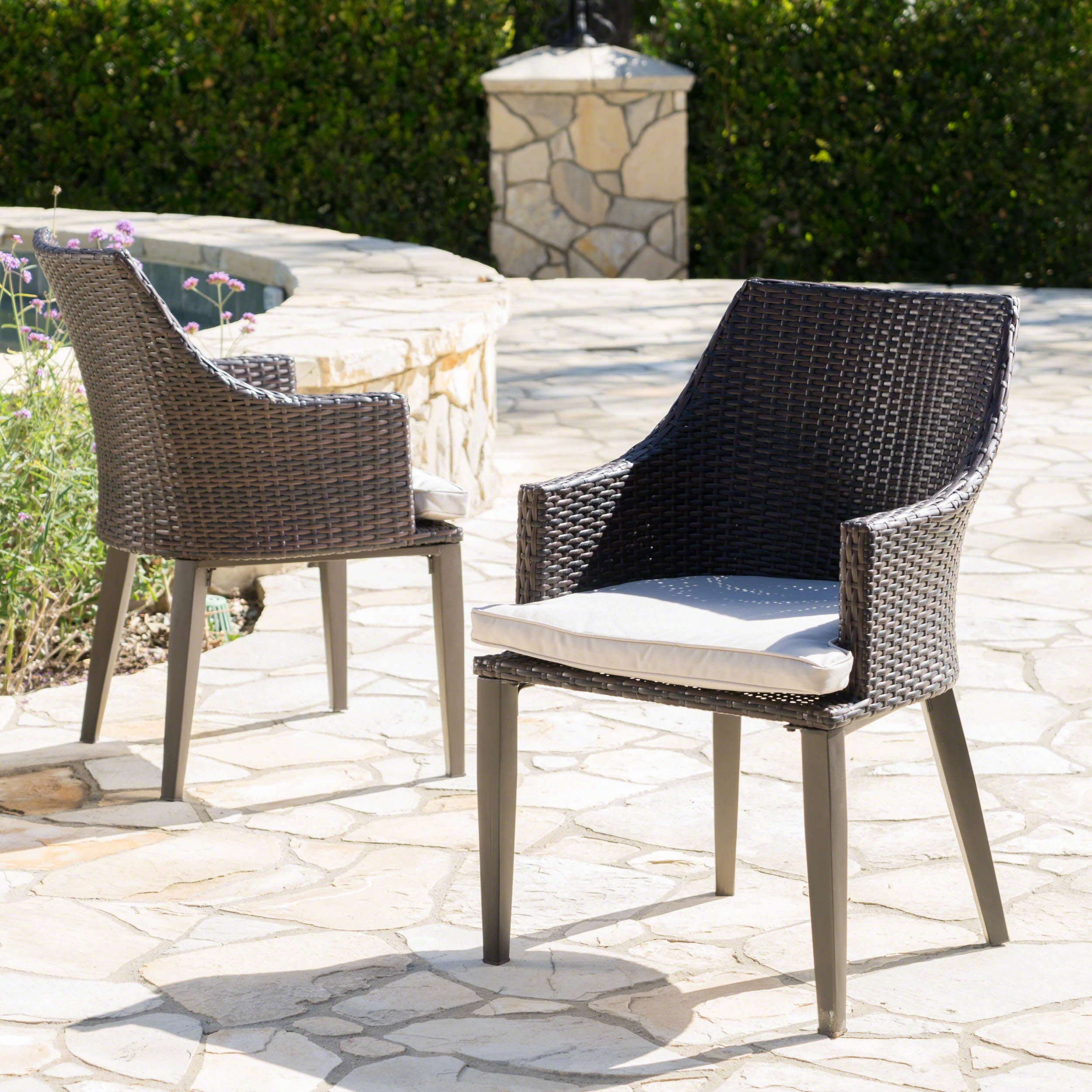 Hillcrest Outdoor Wicker Dining Chairs with Water Resistant Cushions (Set of 2)