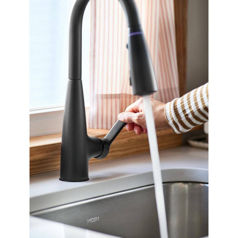 MOEN Haelyn Single-Handle Pull-Down Sprayer Kitchen Faucet with ColorCue Temperature Indicator in Matte Black 87627EIBL