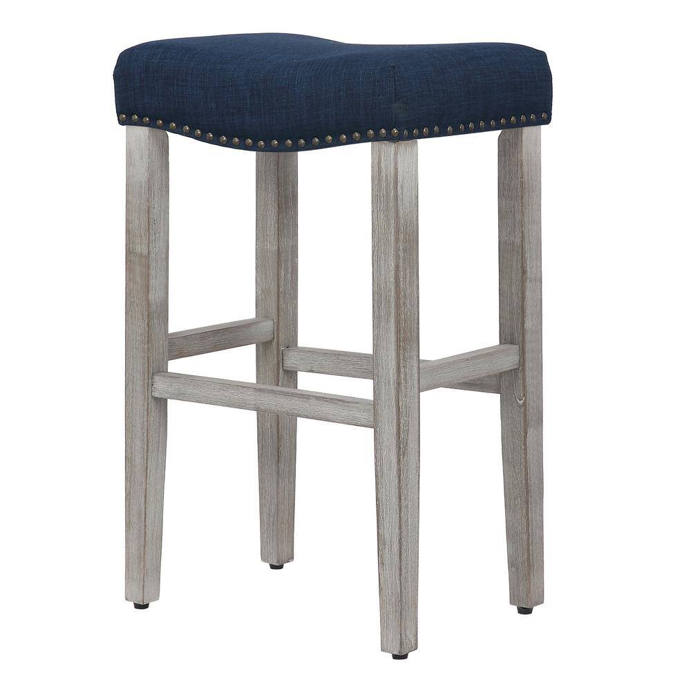 Westin Outdoor Jameson 29 in. Antique Gray Wood Bar Stool with Navy Blue Linen Seat ID401-29-AG-NB