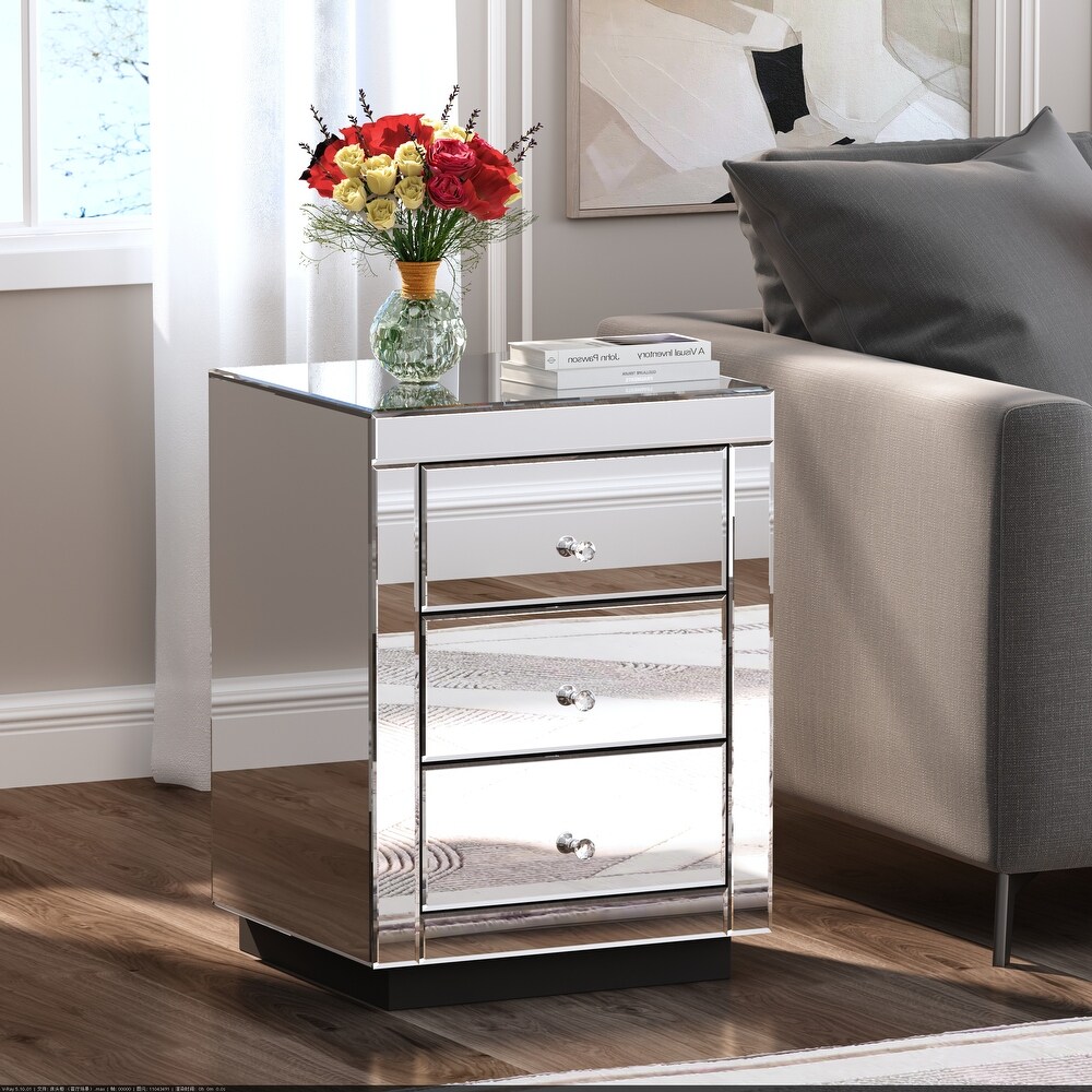 Modern Mirrored 3 Drawers Nightstand Bedside Table