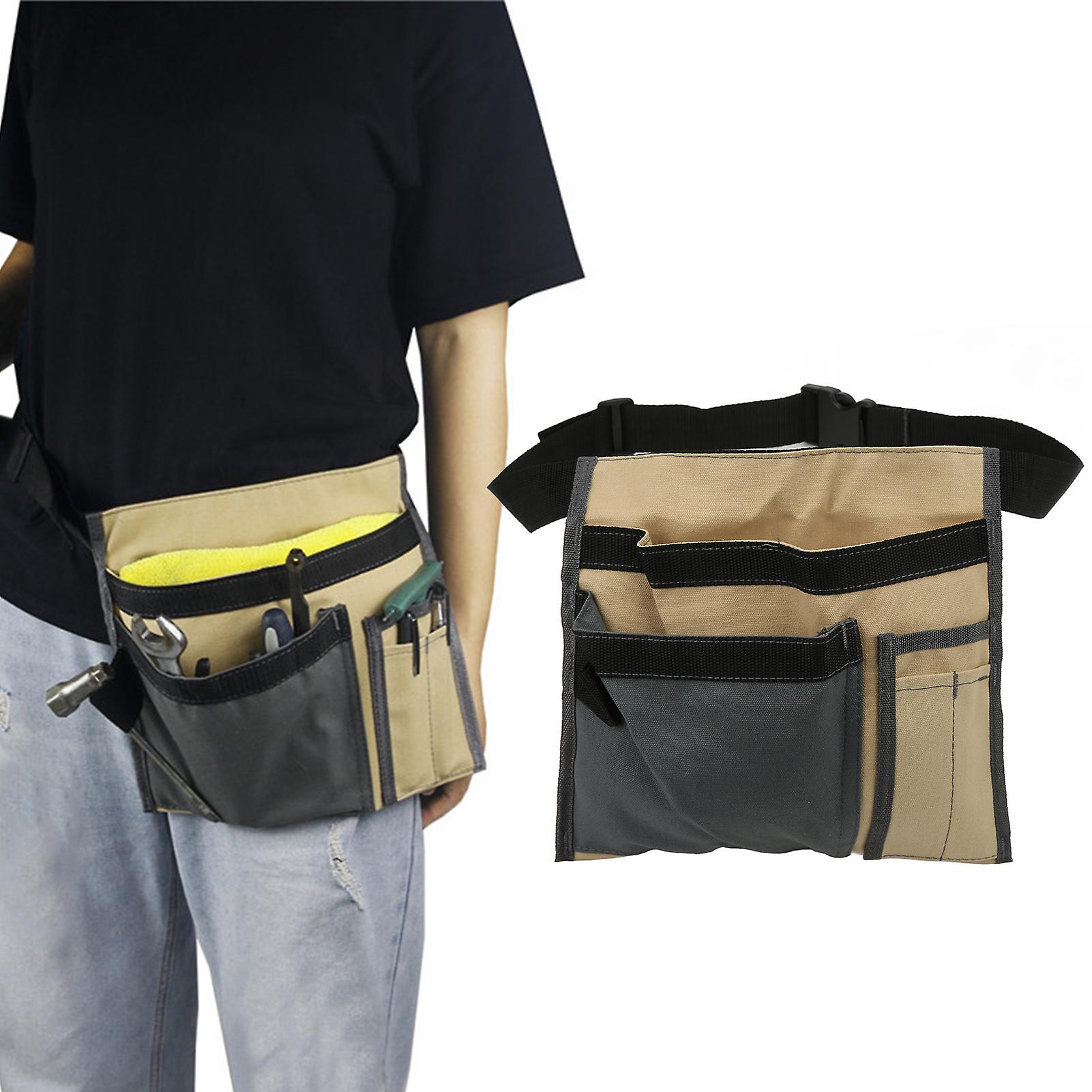 Tool Belt Bag， Multi-pockets Large Capacity Waist Hanging Bag Crossbody Fanny Packs Canvas Organizer Storage Bag For Nut Drill Bit Repair[khaki]