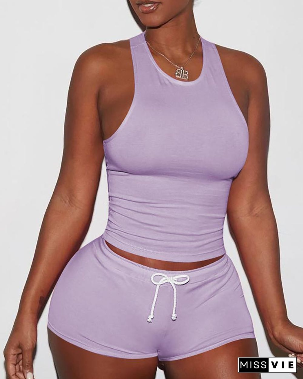 Sexy Solid Color Sporty Vest Shorts Set P14693