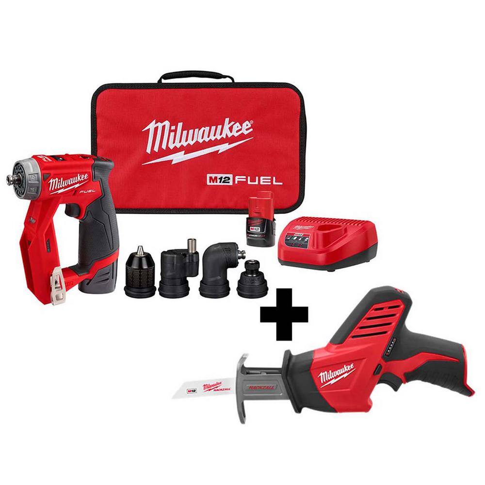 MW M12 FUEL 12V Lithium-Ion Brushless Cordless 4-in-1 Installation 38 in. Drill Driver Kit with M12 HACKZALL 2505-22-2420-20