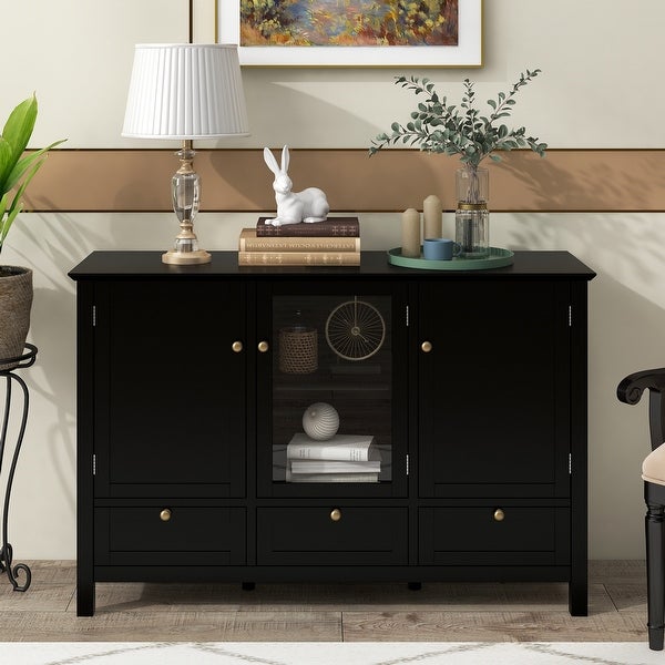 Modern Console Table With 2 Doors，3 Drawers