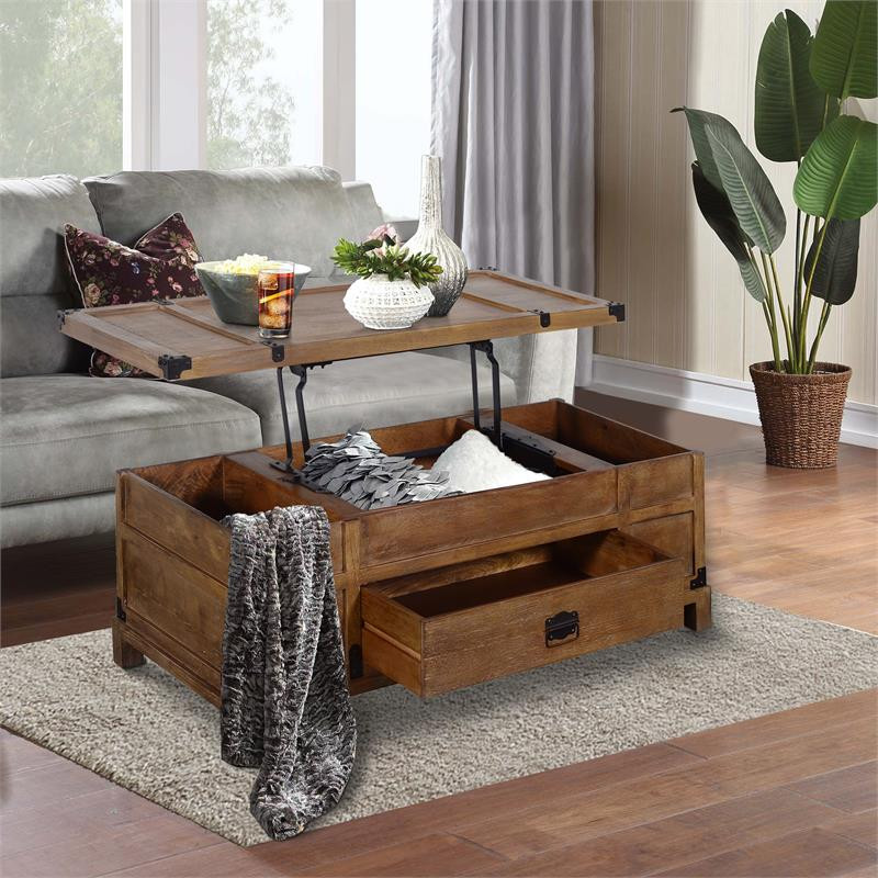 The Urban Port 23.5 quot1 Drawer Wood Coffee Table with Lift Top Storage in Brown   Transitional   Coffee Tables   by Homesquare  Houzz