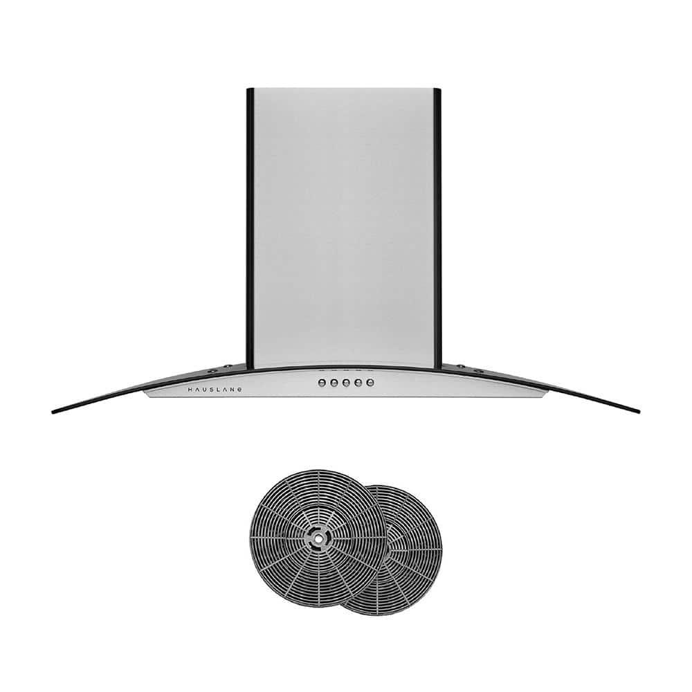 HAUSLANE 36 in Convertible Wall Mount Range Hood with Tempered Glass Baffle Filters in Stainless Steel