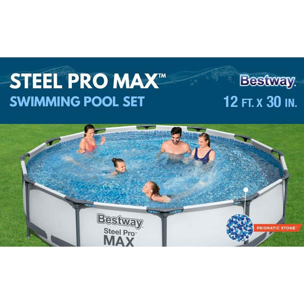 Bestway Steel Pro Max 12 ft. Round x 30 in. Deep Above Ground Swimming Pool and Pump 56417E-BW