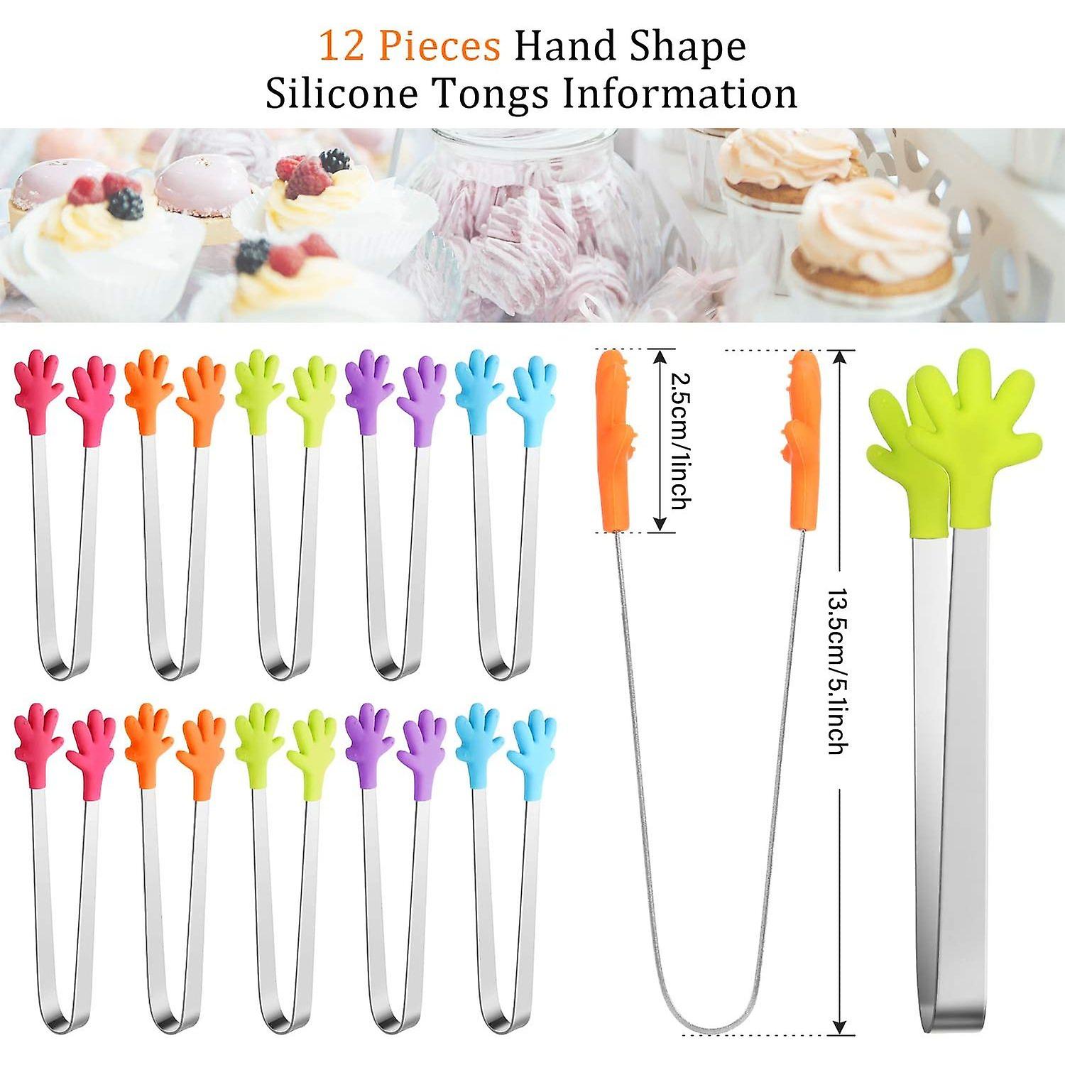 12 Pcs Mini Tong Hand Shape Silicone Tongs 5 Inch Small Kitchen Food Tongs Mini Serving Plastic Sugar Ice Salad Tongs For Kids Toddler()