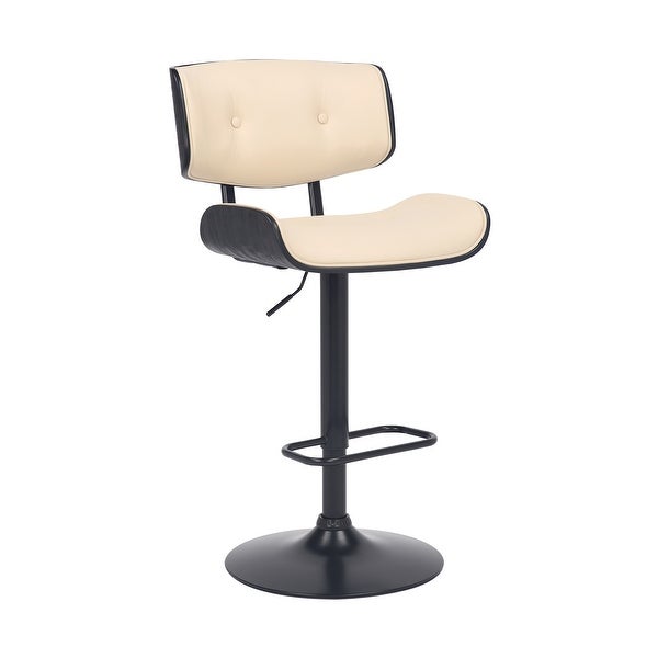 Adjustable Cream Tufted Faux Leather and Black Wood Swivel Barstool. - 46