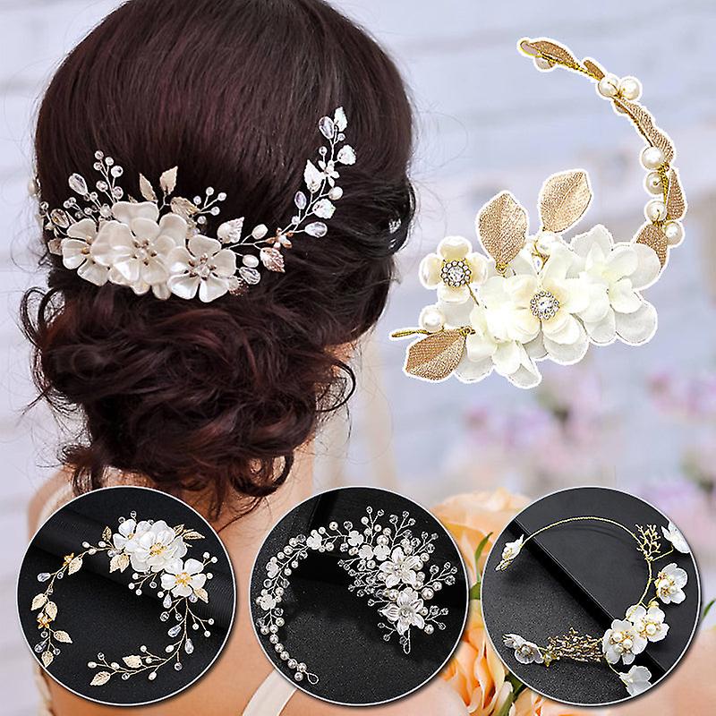 Leaf pearl crystal headband wedding bride hair accessories