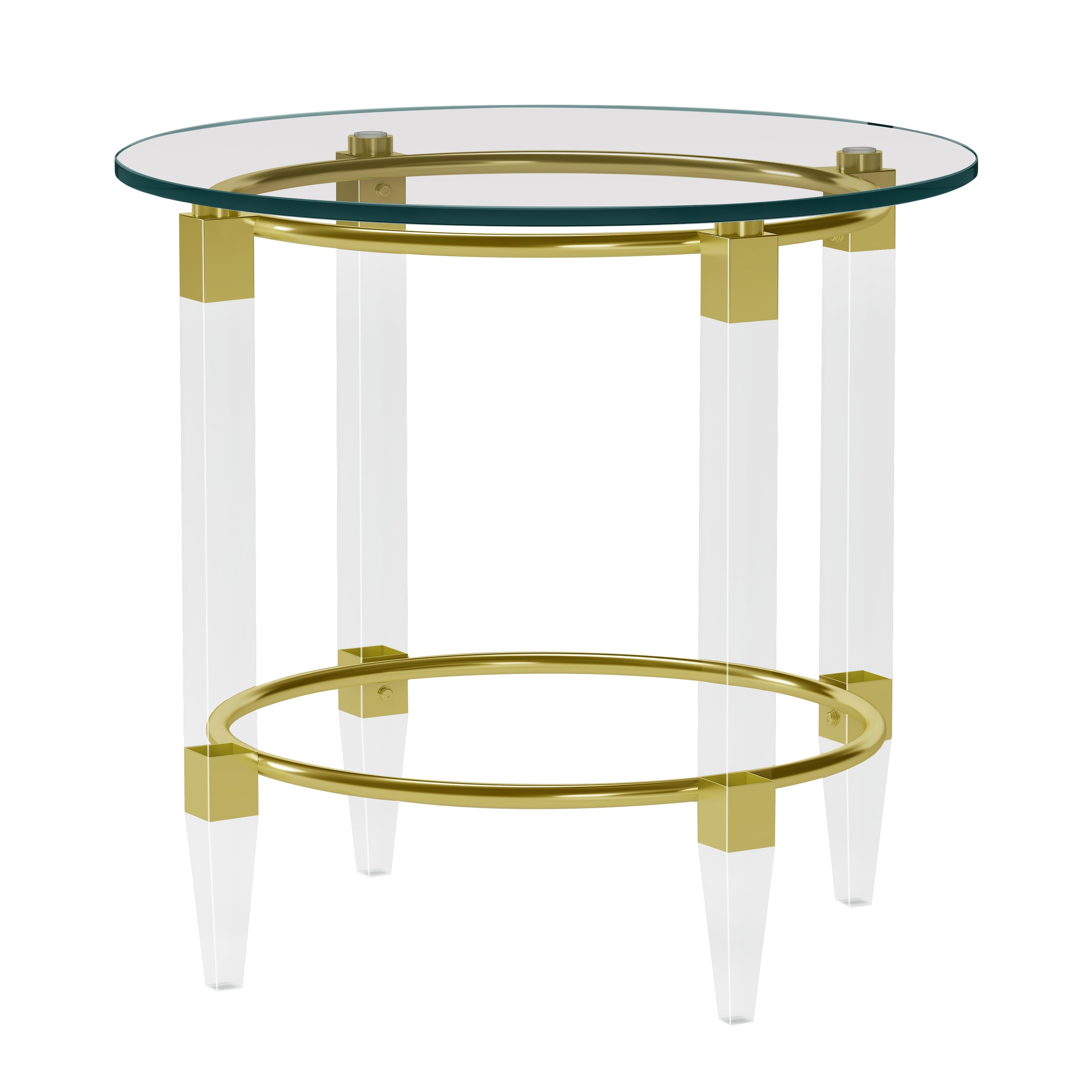 Round Glass Lamp Table with Acrylic Legs and Gold Plated Frame