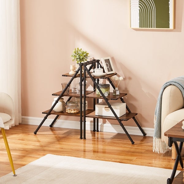 VECELO， Triangular Side Table With 3-tier Storage Shelves(1PCS/2PCS)