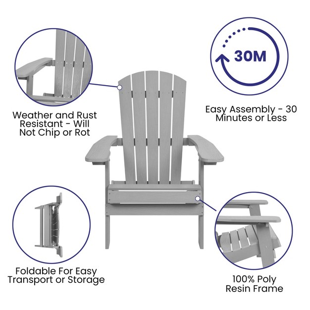 Emma And Oliver Set Of Two All weather Poly Resin Folding Adirondack Chairs For Indoor outdoor Use