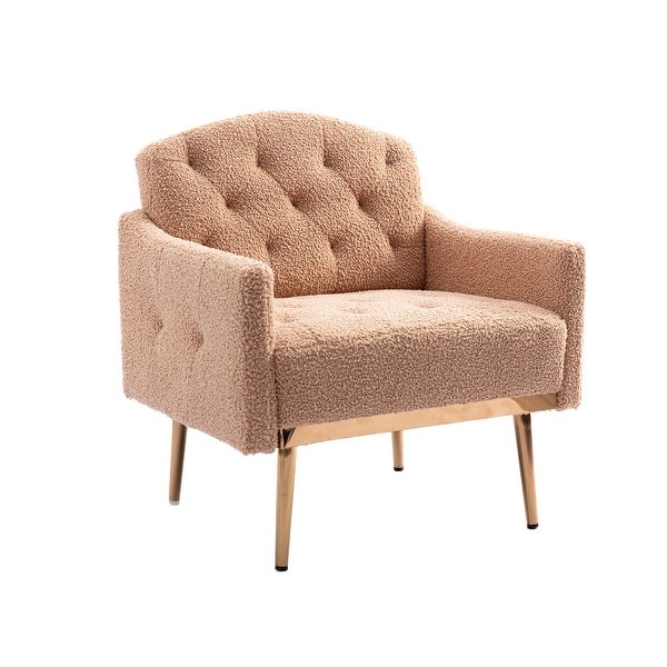 Chic European Style Leisure Accent Chair with Rose Golden Feet and Tapered Legs and Velvet Fabric Upholste for Livingroom