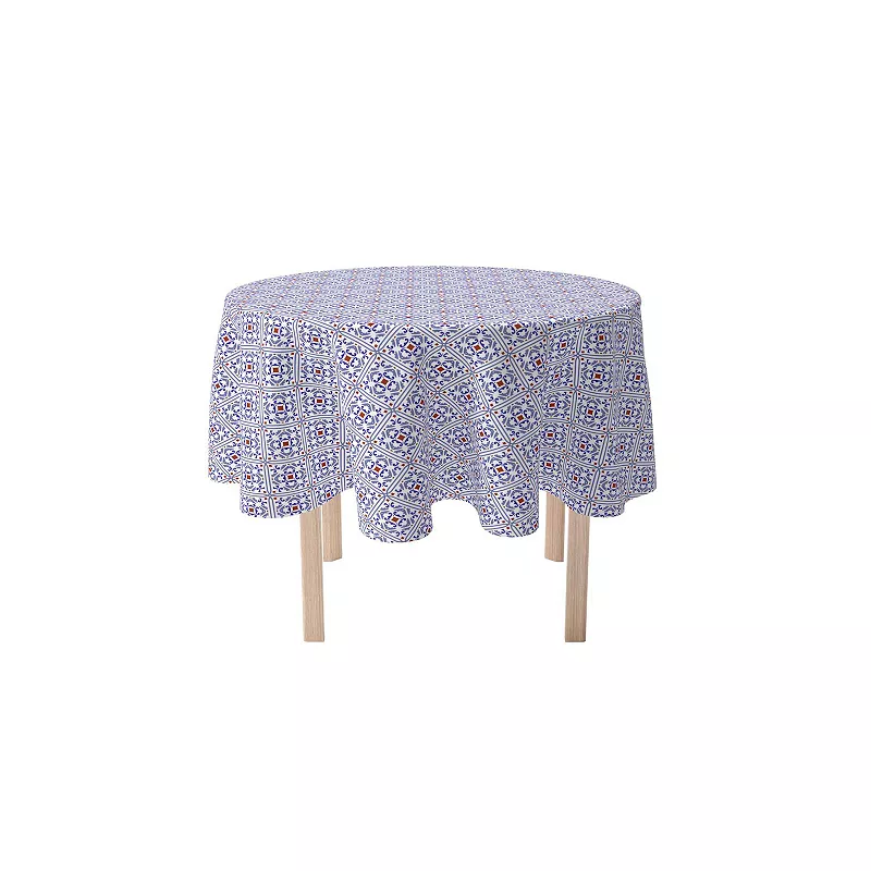 Round Tablecloth， 100% Polyester， 90 Round， Ceramic Tile Pattern