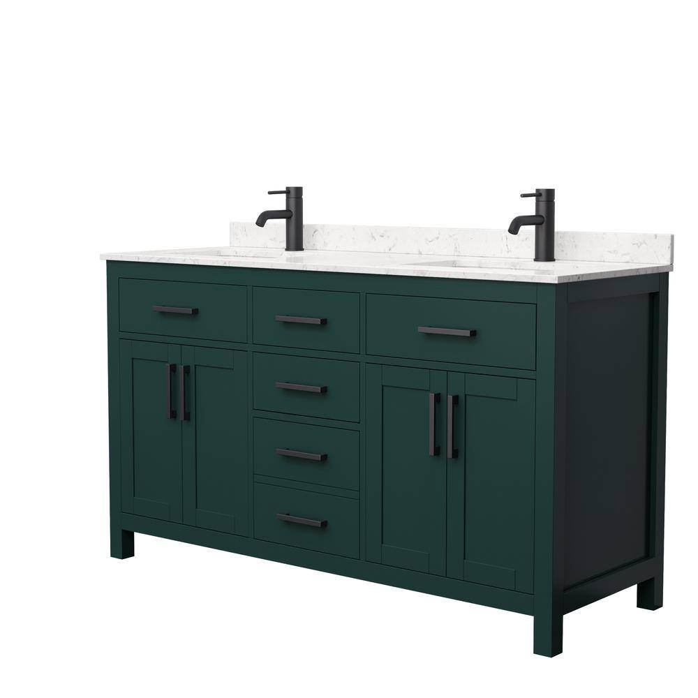 Wyndham Collection Beckett 60 in. W x 22 in. D x 35 in. H Double Sink Bathroom Vanity in Green with Carrara Cultured Marble Top WCG242460DGKCCUNSMXX