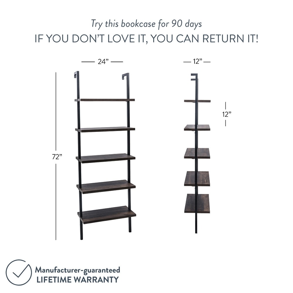 Nathan James Theo 5 Shelf Ladder Bookcase Wood with Metal Frame