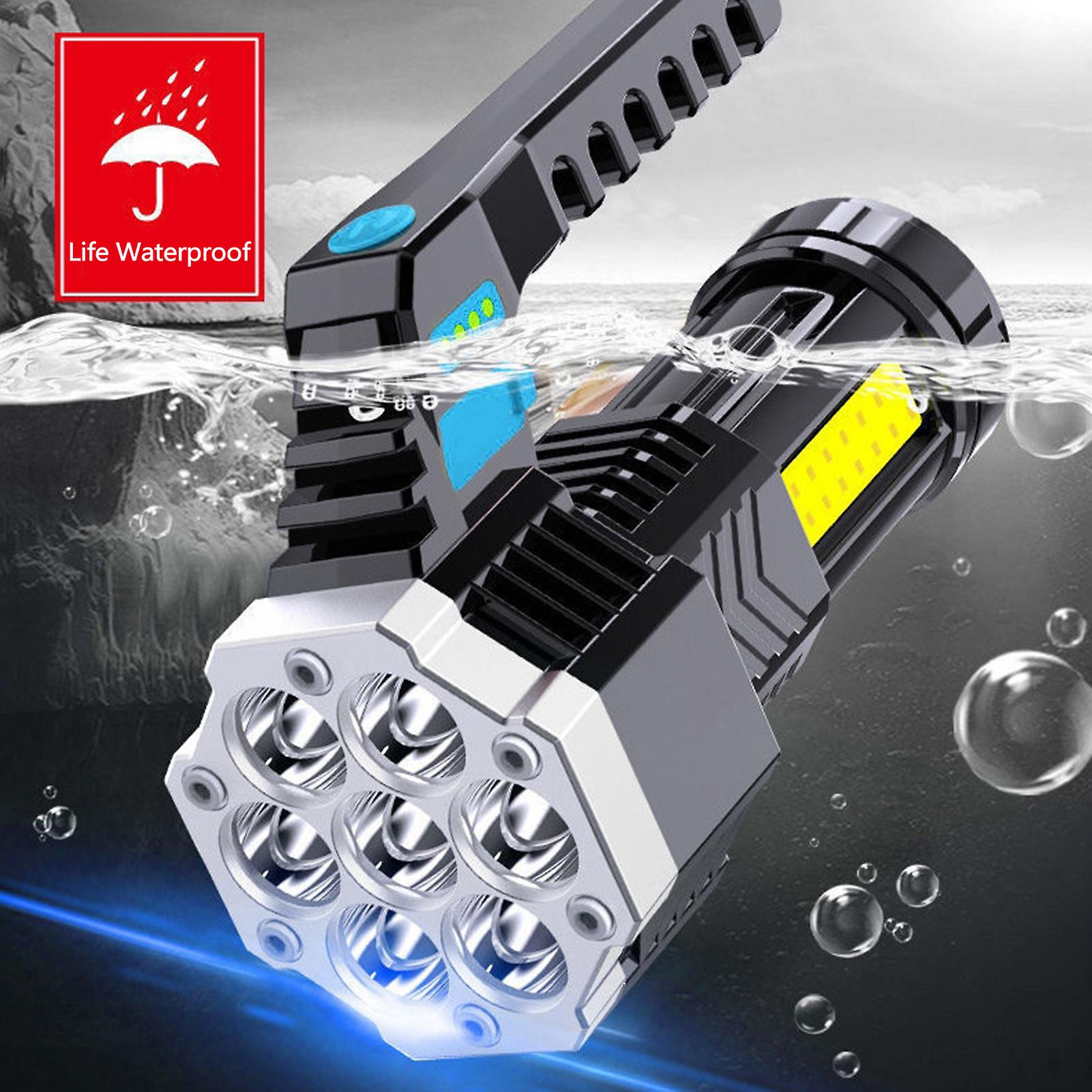 Outdoor Strong Light Flashlight Power Display Usb Rechargeable Life Waterproof Cob Side Light Patrol Handlamp Fishing Lamp No.228263