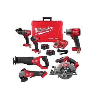 MW M18 FUEL 18-Volt Lithium Ion Brushless Cordless Combo Kit 6-Tool with Two 5.0 Ah Batteries 1 Charger 1-Tool Bag 3697-22-2821-20-2880-20-2962-20-2730-20