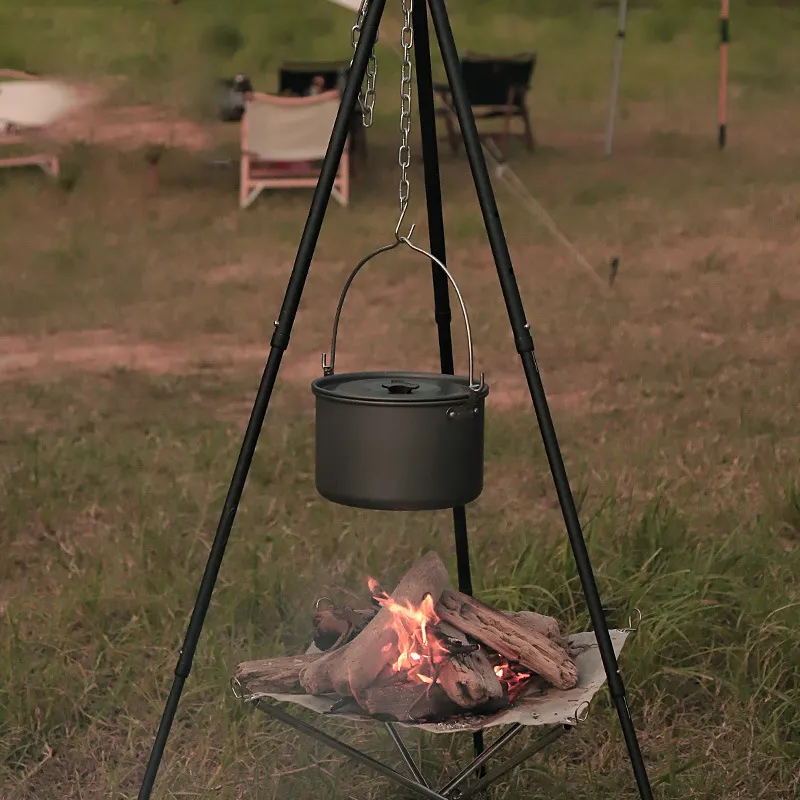 Portable Outdoor Adjustable Chain Campfire Picnic Hanging Pot Camping Tripod Rack Cooker