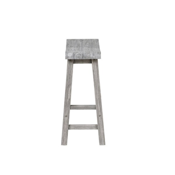 Saddle Design Wooden Counter Stool with Grain Details， Gray