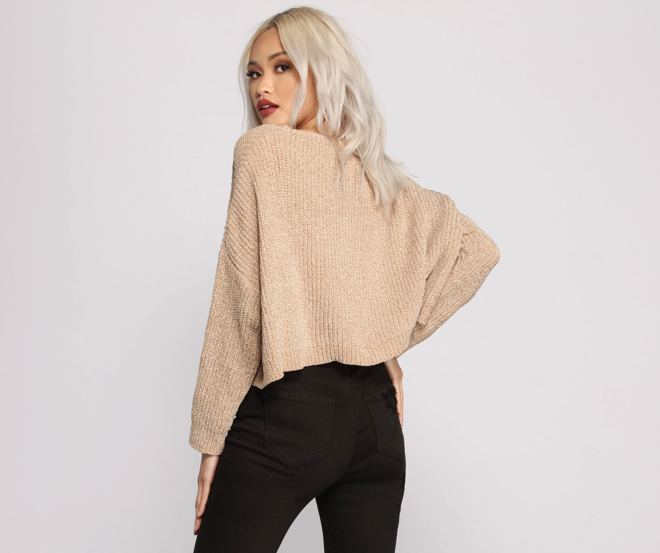 Keep It Chill In Chenille Cropped Sweater