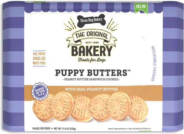 Three Dog Bakery Puppy Butters Dog Treats， 11.8-oz bag