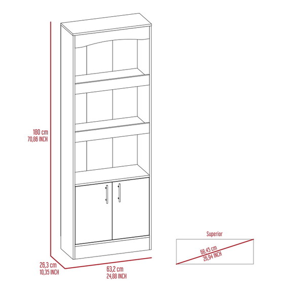 Simma Bookcase  Metal Hardware  Three Shelves  Dou...