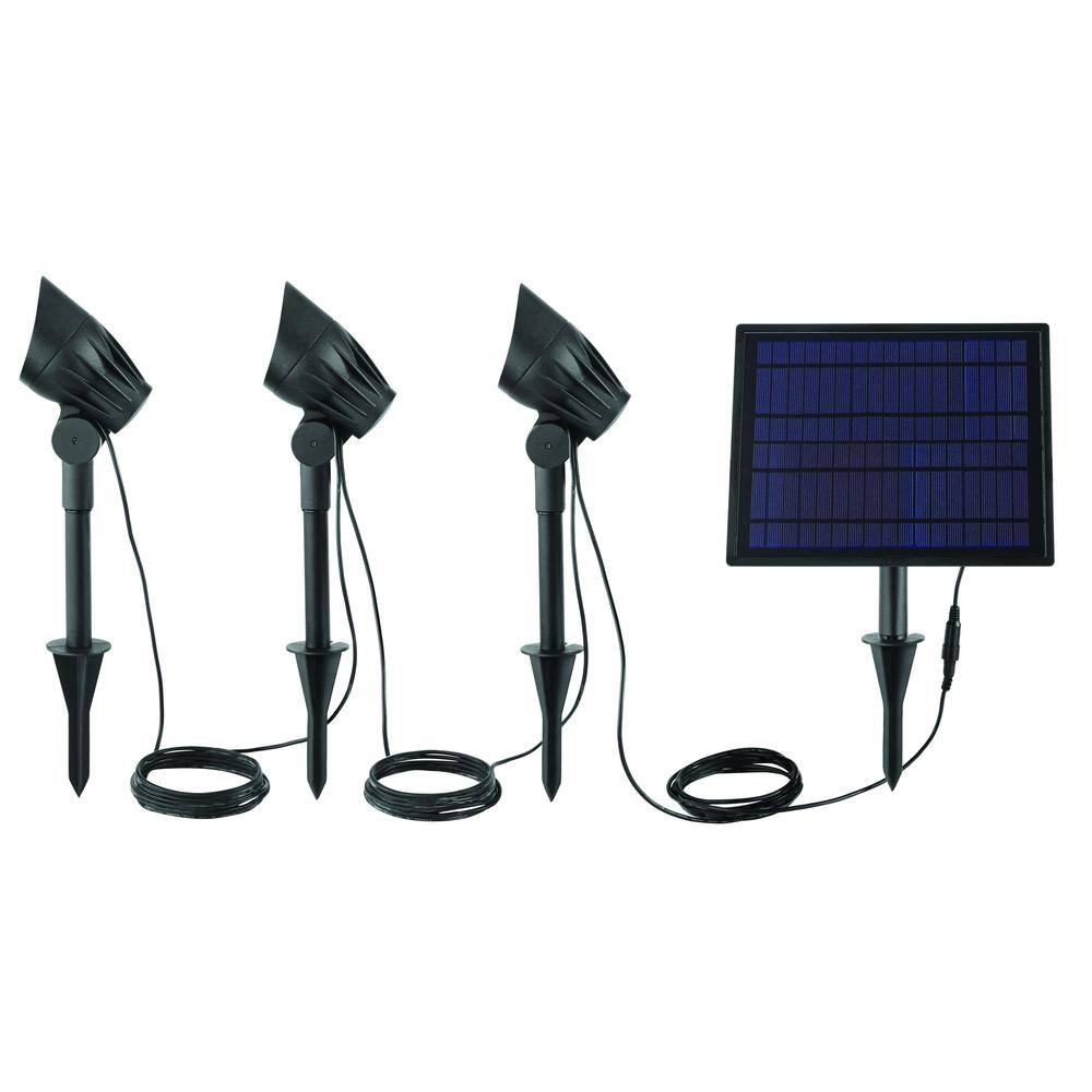 Hampton Bay Solar Black LED 75-150 Lumen High-Low 3-Head Metal Spotlight NXT-2142-3