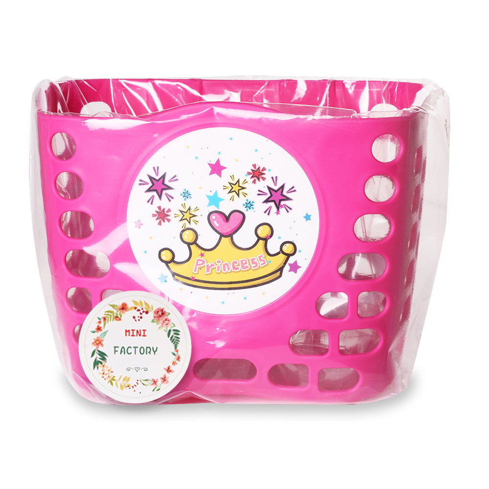 Kid's Bike Basket， Pink Cute Princess Crown Pattern Bicycle Front Handlebar Basket for Kid Girls