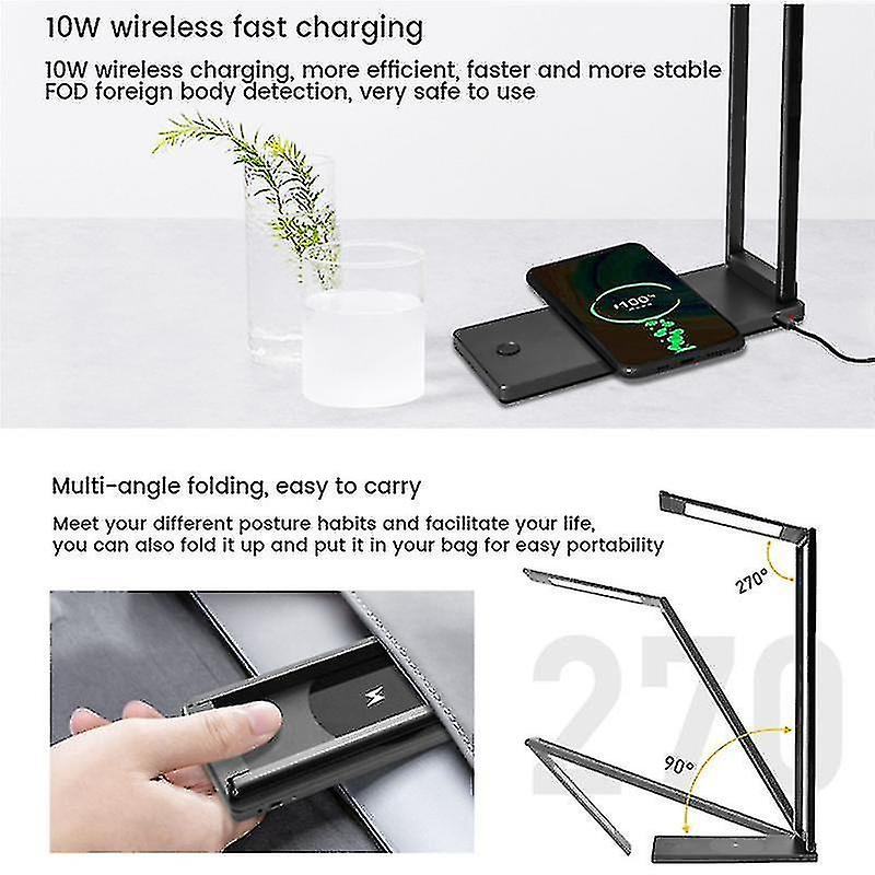 Wireless Charging Led Desk Lamp 10w Portable Dimmable Foldable Desk Light Eye Protect Reading Light