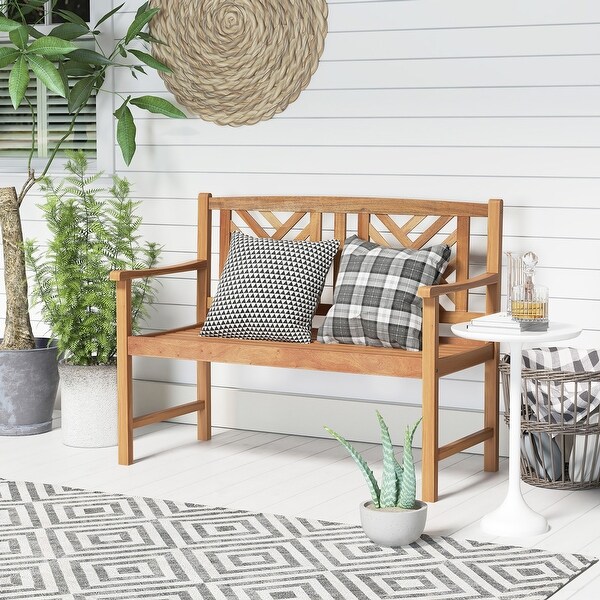 Costway Patio Acacia Wood 2Person Slatted Bench Outdoor Loveseat